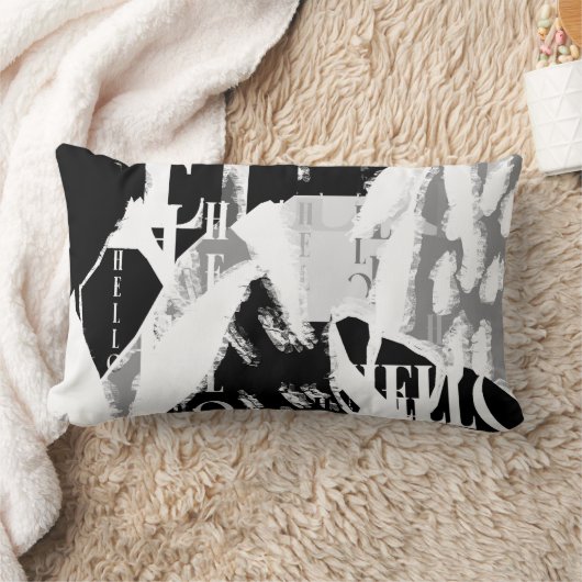 抽象芸術白黒グレー ランバークッション (ブランケット)