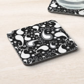 抽象芸術白黒チューリップペイズリーフローラ コースター (左側)