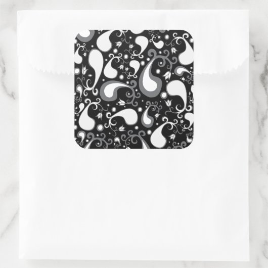 抽象芸術白黒チューリップペイズリーフローラ スクエアシール (バッグ)