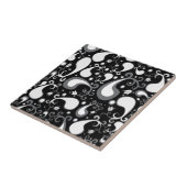 抽象芸術白黒チューリップペイズリーフローラ タイル (側面)