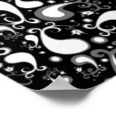 抽象芸術白黒チューリップペイズリーフローラ ポスター (角)