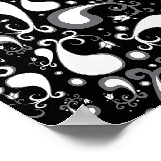 抽象芸術白黒チューリップペイズリーフローラ ポスター (角)