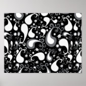 抽象芸術白黒チューリップペイズリーフローラ ポスター (正面)