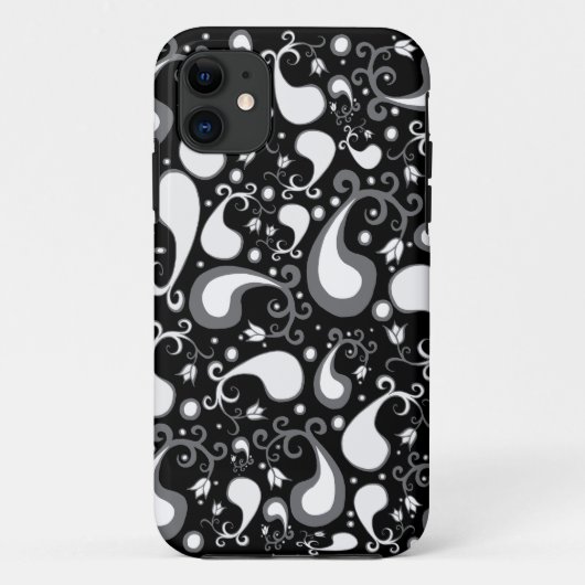 抽象芸術白黒チューリップペイズリーフローラ Case-Mate iPhoneケース (裏面)