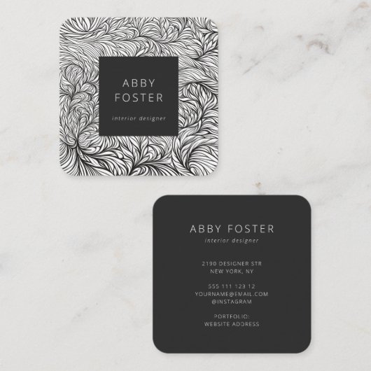 抽象芸術白黒デザイナー名刺 スクエア名刺 (正面/裏面)