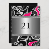 抽象芸術白黒ピンクシルバートリム21番目の誕生日 招待状 (正面/裏面)