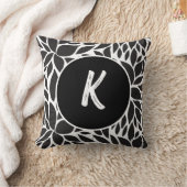 抽象芸術白黒フローラモノグラム クッション (ブランケット)