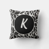 抽象芸術白黒フローラモノグラム クッション (裏面)