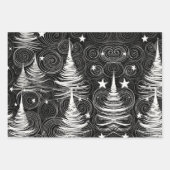 抽象芸術白黒ホリデーズツリーズマグネット ラッピングペーパーシート (正面3)