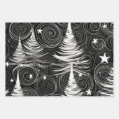 抽象芸術白黒ホリデーズツリーズマグネット ラッピングペーパーシート (正面)