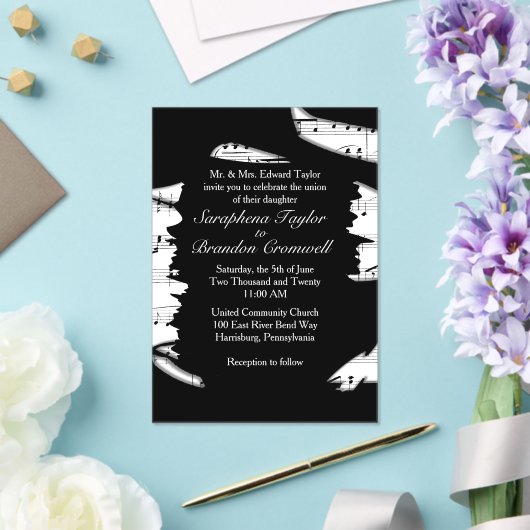 抽象芸術白黒ミュージック結婚式招待状 アクリル招待状 (インサイチュ (ウェディング))