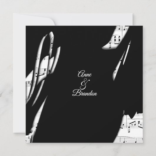抽象芸術白黒ミュージック結婚式招待状 招待状 (裏面)