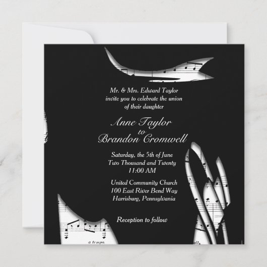 抽象芸術白黒ミュージック結婚式招待状 招待状 (正面)