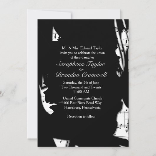 抽象芸術白黒ミュージック結婚式招待状 招待状 (正面)