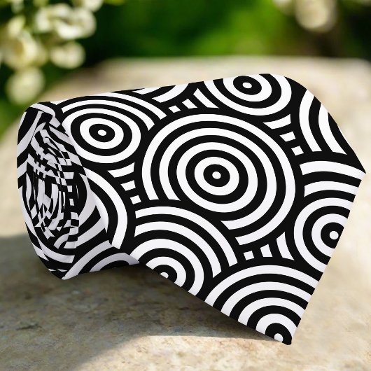 抽象芸術白黒円の線の背景 ネクタイ