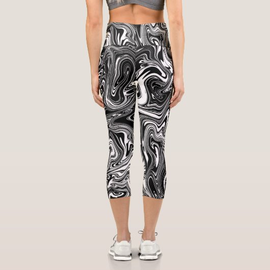 抽象芸術白黒大理石 カプリレギンス (裏面)