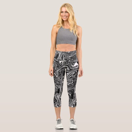 抽象芸術白黒大理石 カプリレギンス (正面)