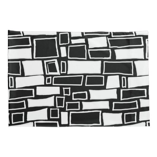 抽象芸術白黒幾何学タイル 枕カバー (裏面-右)