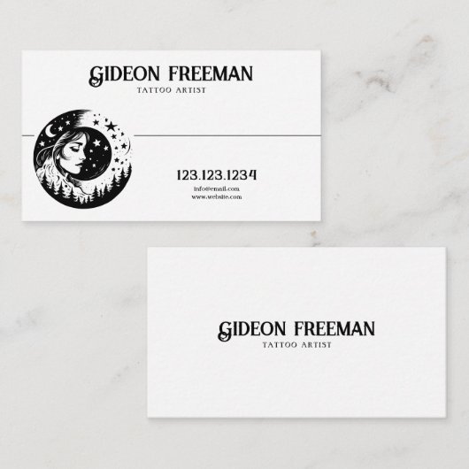 抽象芸術白黒月星タトゥーアーティスト 名刺 (正面/裏面)