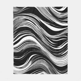 抽象芸術白黒波 フリースブランケット