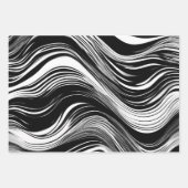 抽象芸術白黒波 ラッピングペーパーシート (正面3)