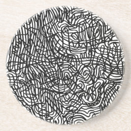 抽象芸術白黒線パターン砂岩 コースター