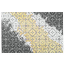 抽象芸術白、グレー、黄色のヴィンテージ メタルプリント