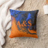 抽象芸術石の大理石テクスチャード黒コントラストブルー クッション (ブランケット)