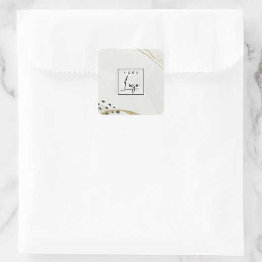 抽象芸術石灰色アイボリー金ゴールド水色ロゴ スクエアシール (バッグ)