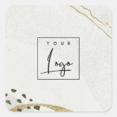 抽象芸術石灰色アイボリー金ゴールド水色ロゴ スクエアシール (正面)