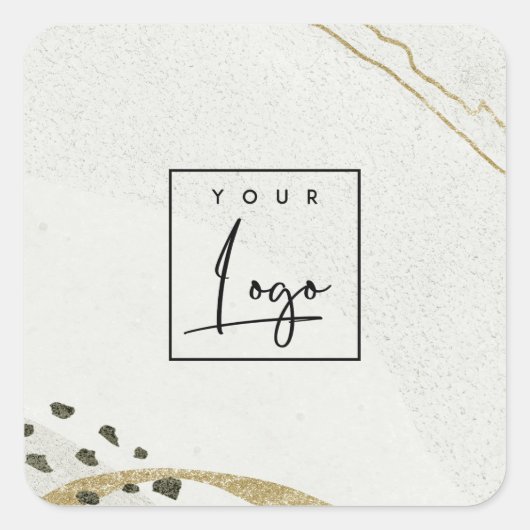 抽象芸術石灰色アイボリー金ゴールド水色ロゴ スクエアシール (正面)
