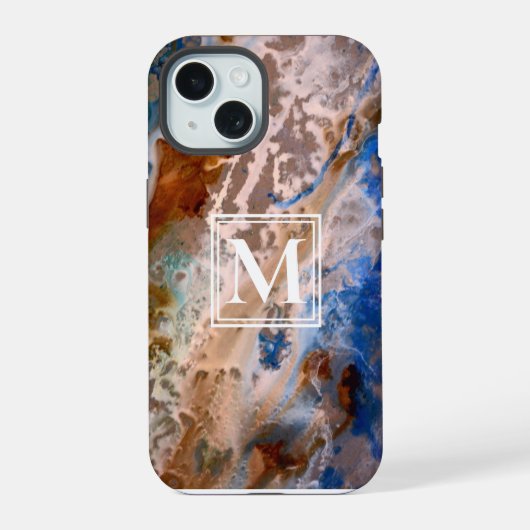 抽象芸術砂ビーチ模様水泡モノグラム iPhone 15ケース (裏面)