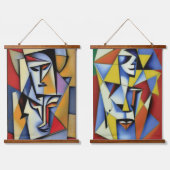 抽象芸術禅キュービスト木材トップウォールタペストリー 吊り下げ型タペストリー (ダブル)