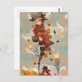 抽象芸術秋の魔女はがき ポストカード (正面/裏面)