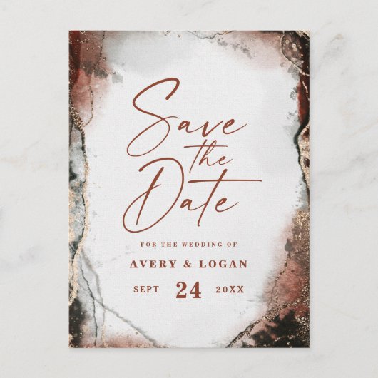 抽象芸術秋秋のオレンジの結婚式の日付を保存 案内ポストカード (正面)