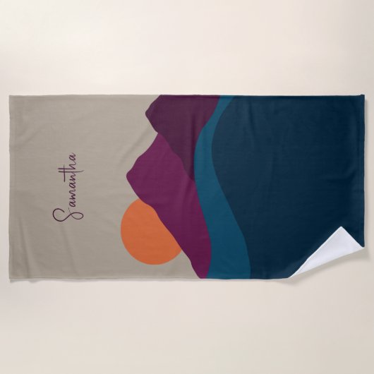 抽象芸術秋秋の山の風景サンセット ビーチタオル (正面)