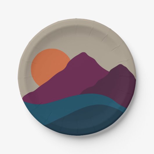 抽象芸術秋秋の山の風景サンセット ペーパープレート (正面)