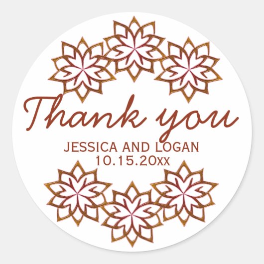 抽象芸術秋花銅赤、結婚式用シール ラウンドシール (正面)