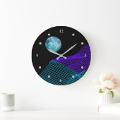 抽象芸術第5次元パープルブルーブラック ラージ壁時計 (ホーム)