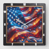 抽象芸術米国旗モダン スクエア壁時計 (正面)