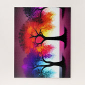 抽象芸術紅葉と黒シルエット ジグソーパズル (縦)