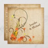 抽象芸術紅葉、つる植物結婚式の招待3 招待状 (正面/裏面)