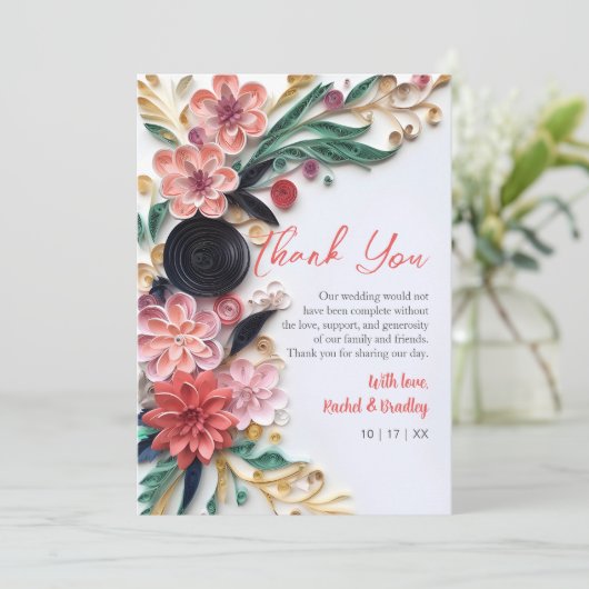 抽象芸術紙クイル結婚リングフローラの緑 サンキューカード (スタンド正面)