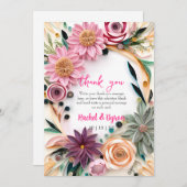 抽象芸術紙クイル結婚リングフローラの緑 サンキューカード (正面/裏面)