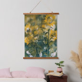 抽象芸術素晴らしひまわりアート,ティール(緑がかった色),金ゴールド 吊り下げ型タペストリー (寝室)