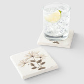 抽象芸術素朴アイボリーブラウンフラワーグリーン葉 ストーンコースター (横)