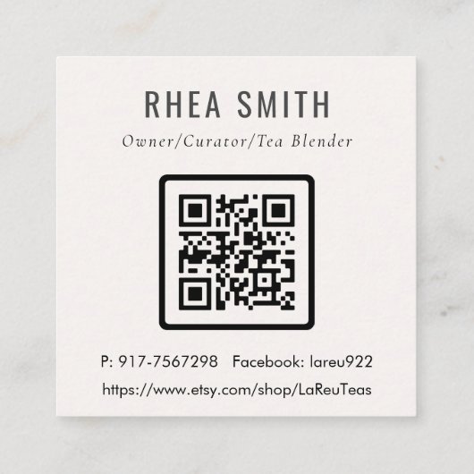 抽象芸術素朴アイボリー金ゴールドブラックグレーロゴQRコード スクエア名刺 (裏面)