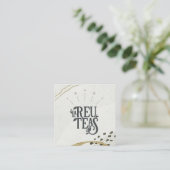 抽象芸術素朴アイボリー金ゴールドブラックグレーロゴQRコード スクエア名刺 (スタンド正面)