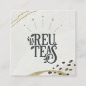 抽象芸術素朴アイボリー金ゴールドブラックグレーロゴQRコード スクエア名刺 (正面)