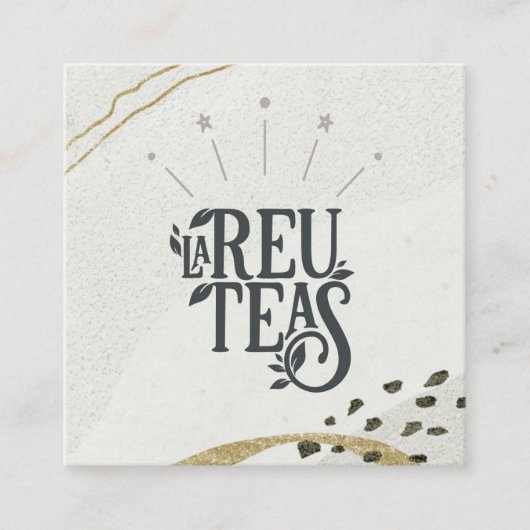 抽象芸術素朴アイボリー金ゴールドブラックグレーロゴQRコード スクエア名刺 (正面)